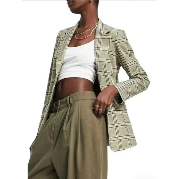 Top Shop Suit jacket Plaid Brown Size 6 - Picture 2 of 2